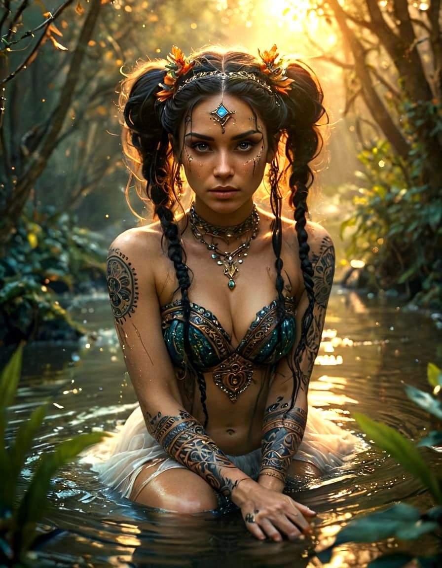 Mystical Water Fairy in Tribal Attire