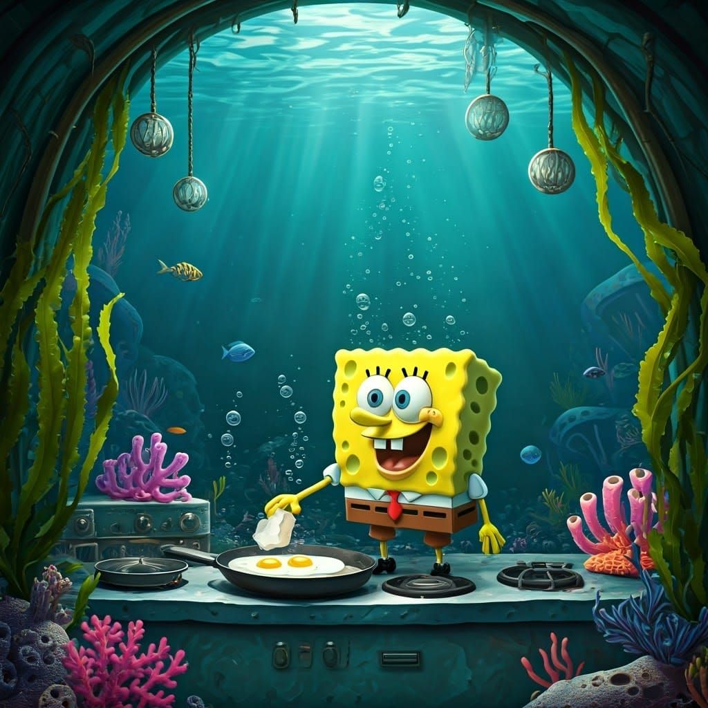Spongebob's Whimsical Underwater Kitchen in Fantasy Style