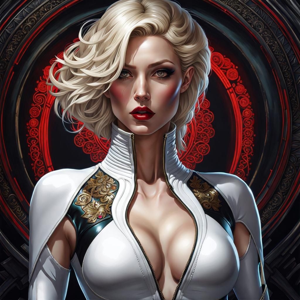 Confident Woman in Latex Outfit: Gothic Art Nouveau