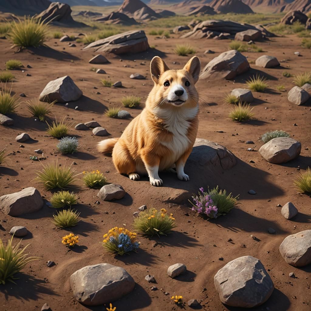 Prairie Dog as Corgi: Detailed Matte Painting
