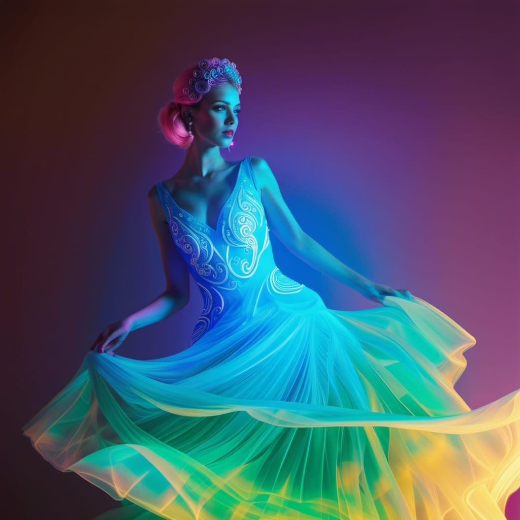 Synthwave Woman in Glowing Fractal Gown