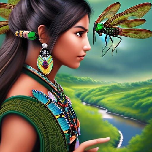 Native American Teen with Dragonfly Wings