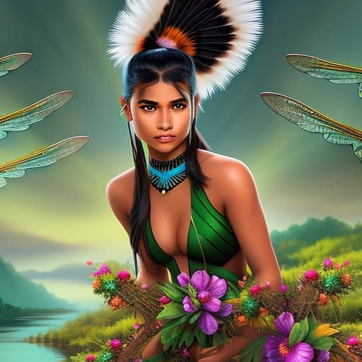 Native American Teen with Dragonfly Wings in Comic Art