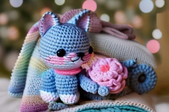 Pastel Knitted Blanket with Bokeh Background