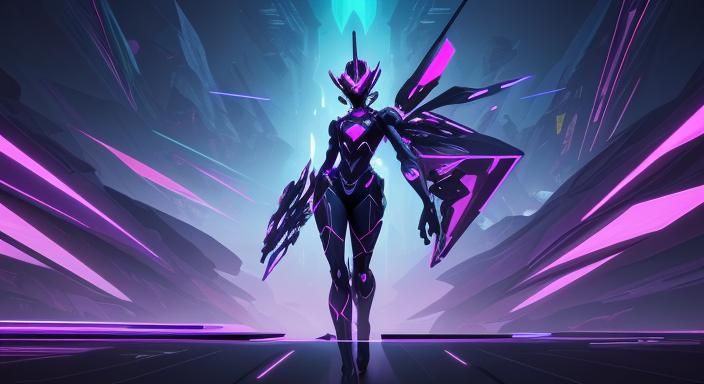 Futuristic Cubist Women in Neon-Lit Cityscape