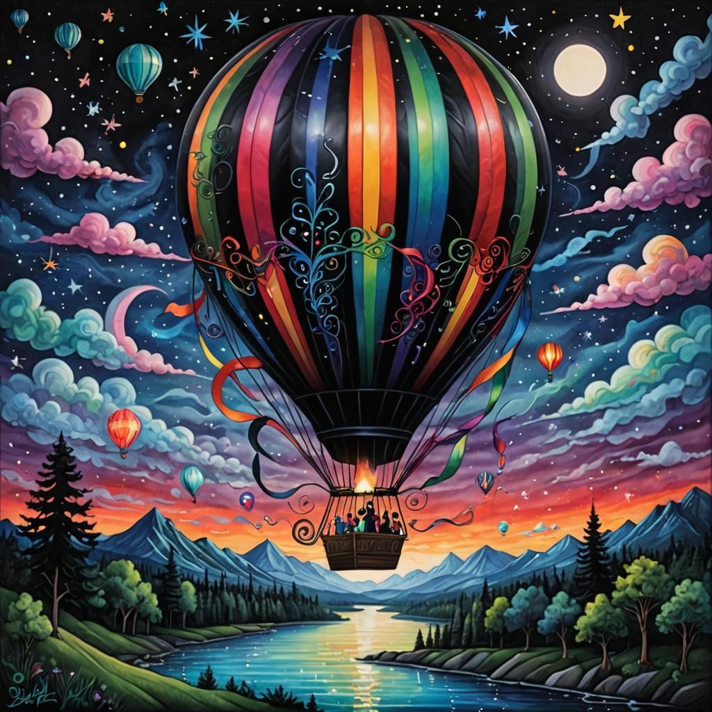Eldritch Black Rainbow Balloon in Art Nouveau Style