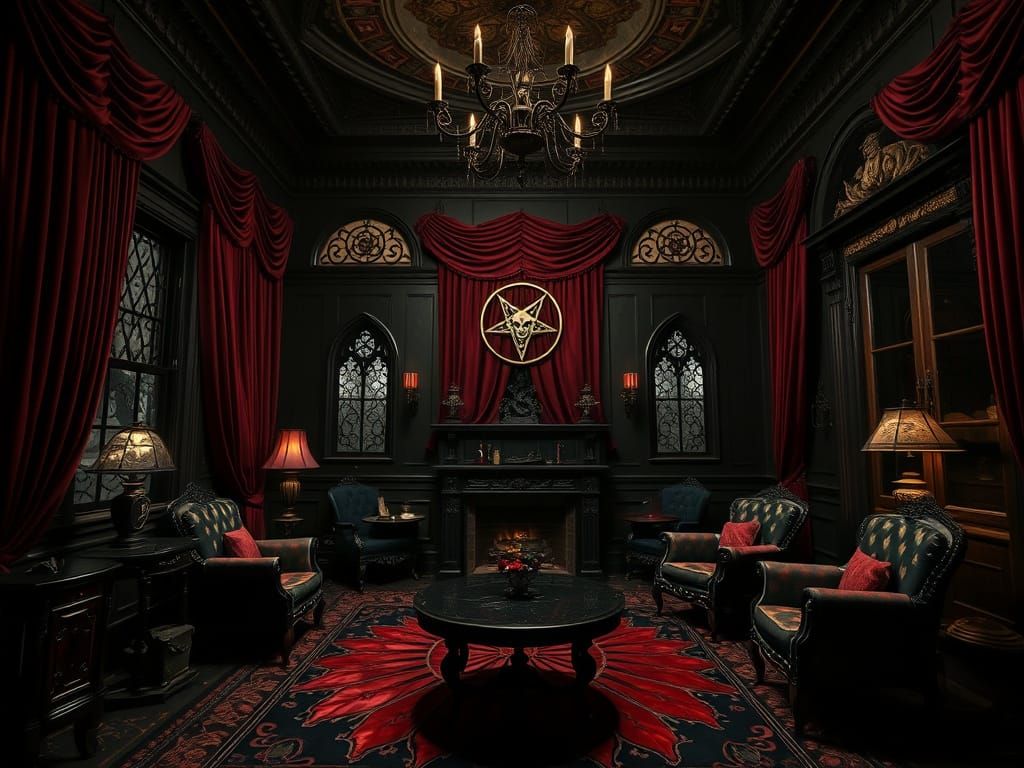 Dark Gothic Victorian Parlor Room with Satanic Symbols