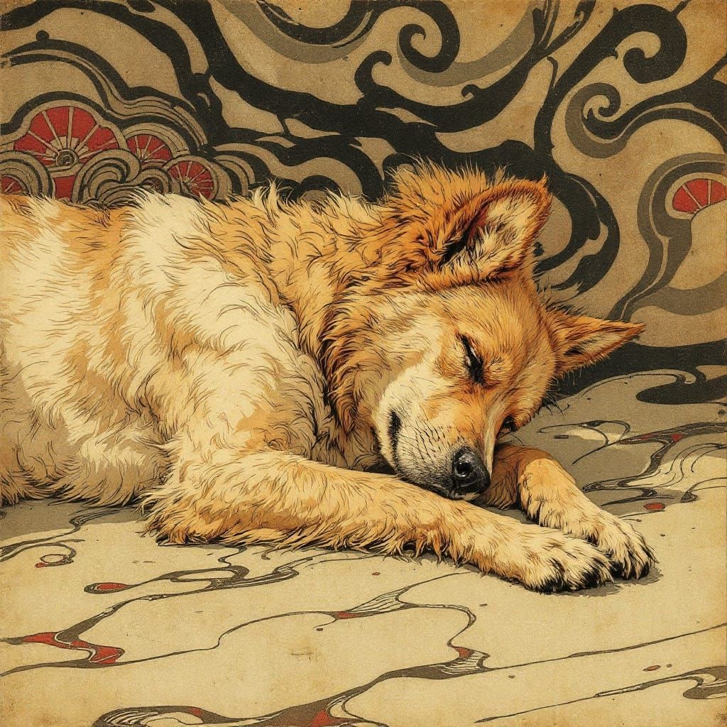 Dog in Sun: Japanese Woodblock Meets Fantasy Art