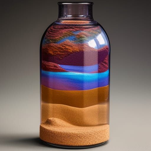 Detailed Sand Art in Glass Bottle: Watercolor Style