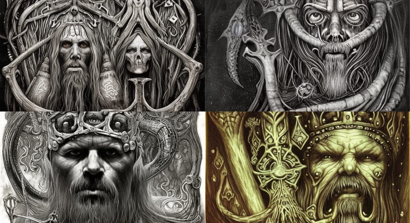 Underwater Lich King Portrait in Dark Surrealist Style