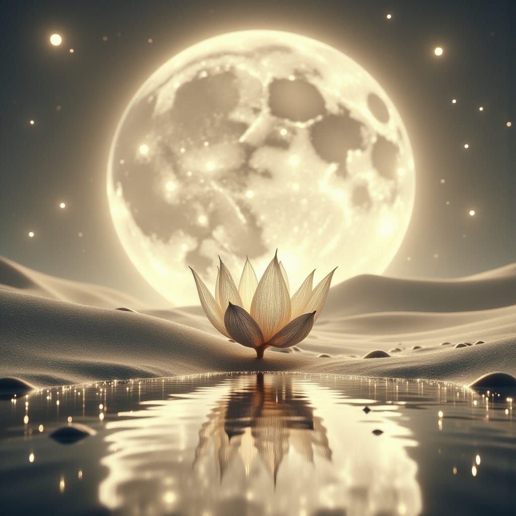 Dreamy Lotus Flower in Desert Moonscape