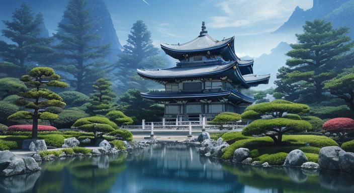 Futuristic Sci-Fi Palace with Japanese Gardens