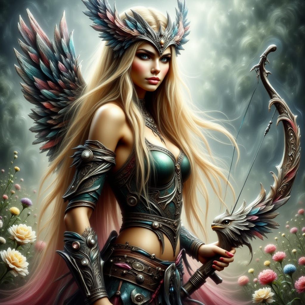 Blonde Valkyrie Archer in Norse Landscape