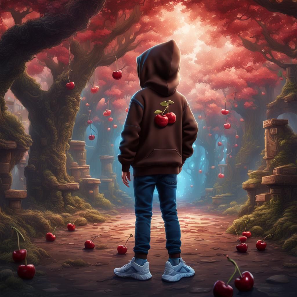 Boy with Cherry Hoodie: Fantasy Concept Art