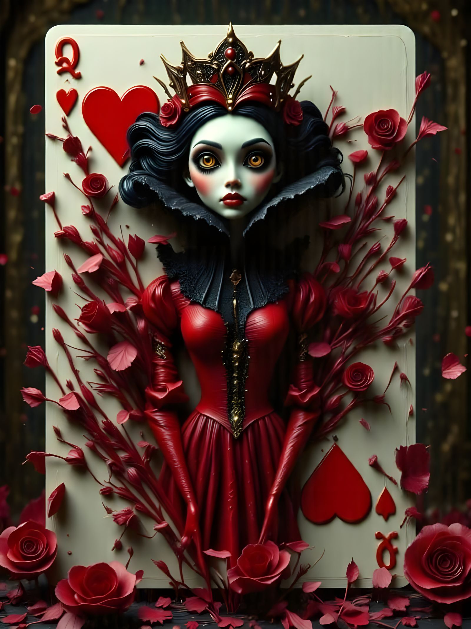 Evil Claymation Red Queen Emerges from Playing Card