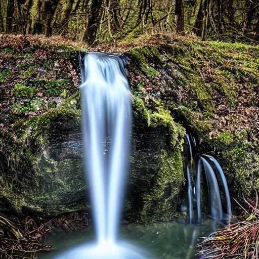 Eerie Haunted Waterfall in Misty Forest