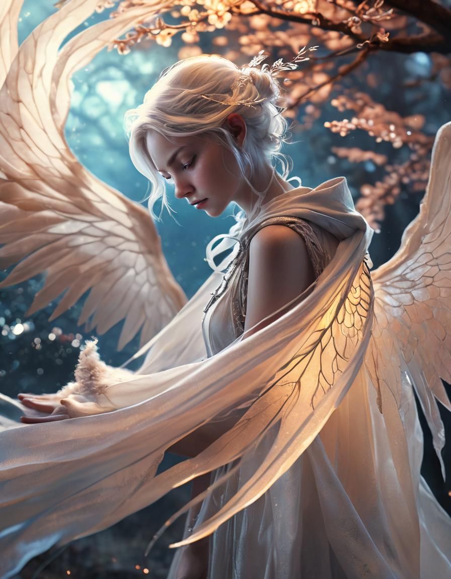 Ethereal Fairy Portrait with Translucent Wings