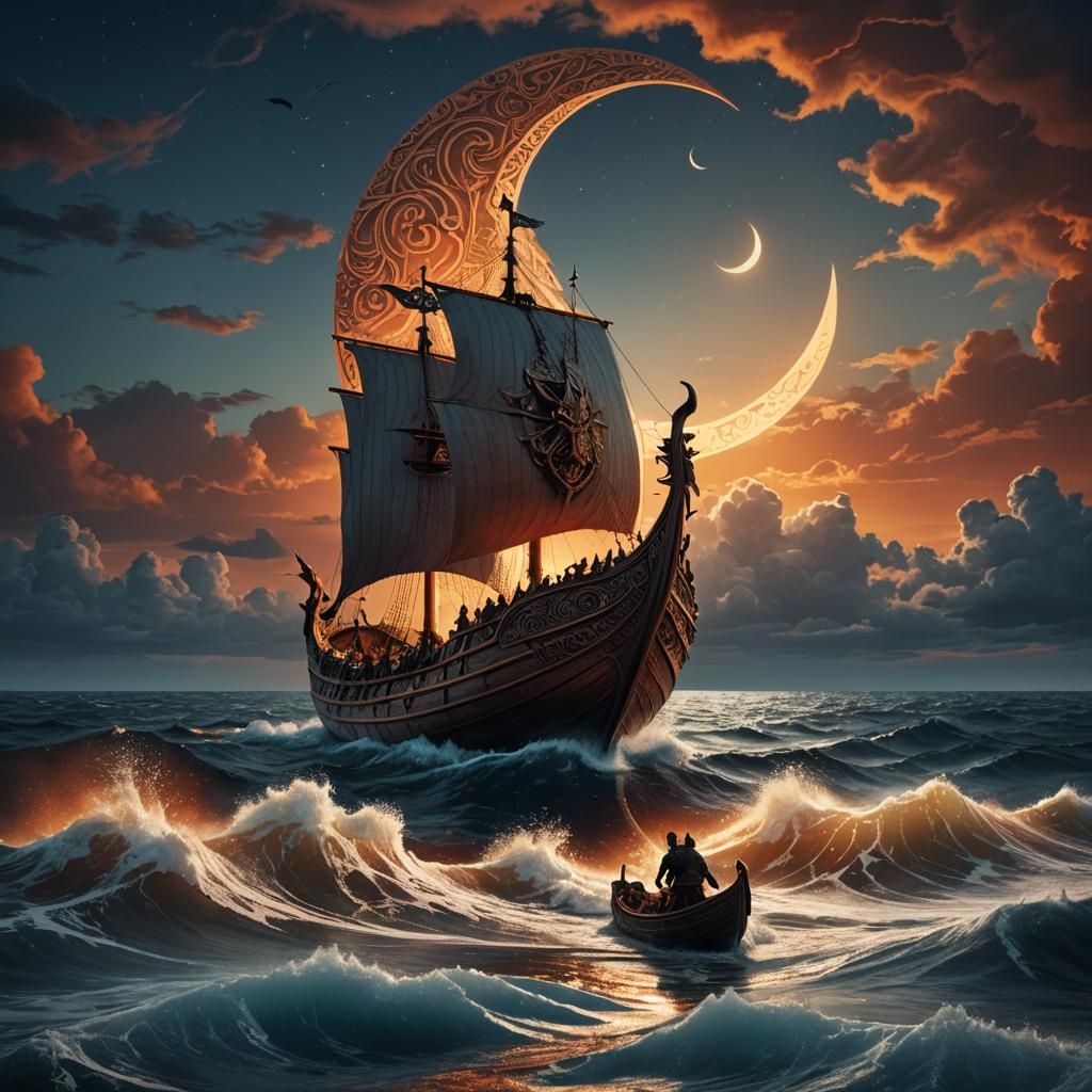 Viking Ship Sails Baltic Sea: Fantasy Concept Art