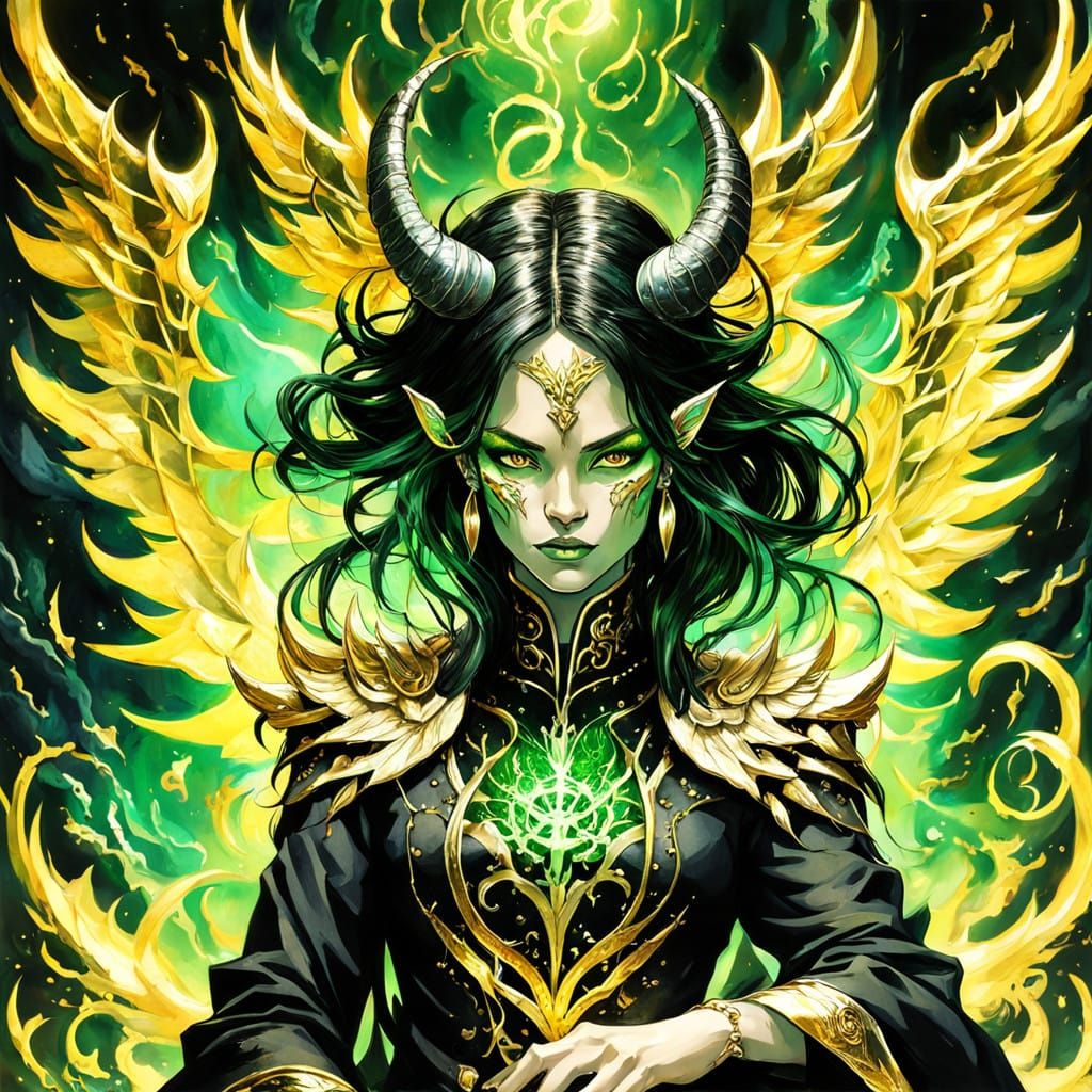 Ethereal Demon Queen in Formal Attire with Majestic Wings