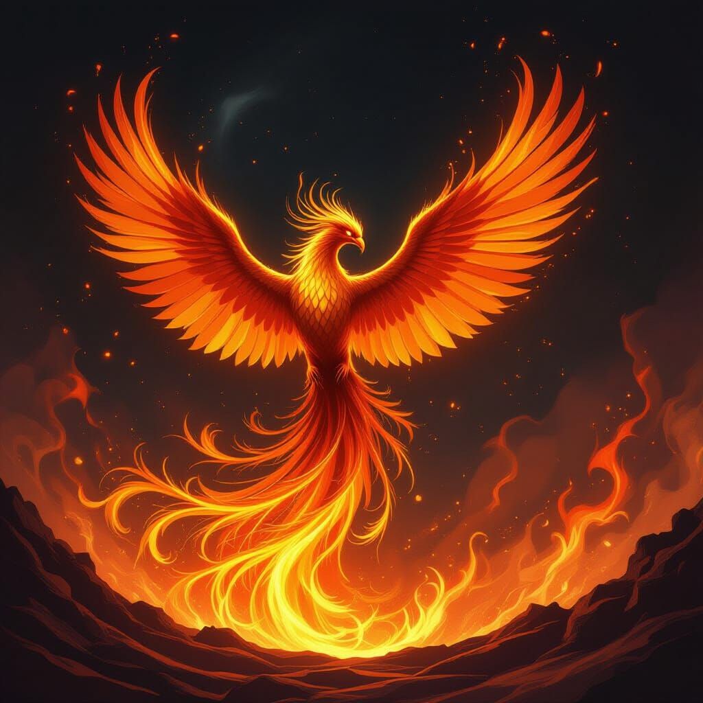 Majestic Phoenix Rises From Fiery Vortex in Epic Fantasy Sty...