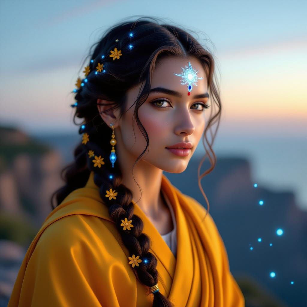 Celestial Heir in Saffron Robes at Twilight