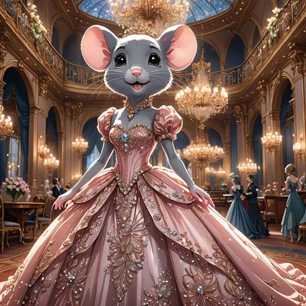 Elegant Anime Princess in Vibrant Cel-Shaded Luxury Hall