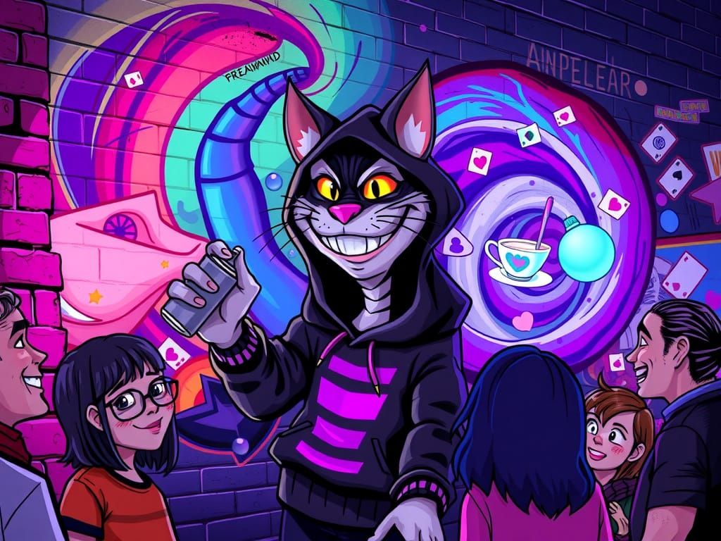 Cheshire Cat Graffiti Artist in Urban Wonderland