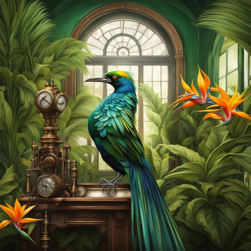 Steampunk Bird of Paradise in Victorian Room