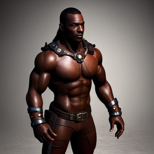 Muscular Leather Police in Dark Dungeon: Matte Painting