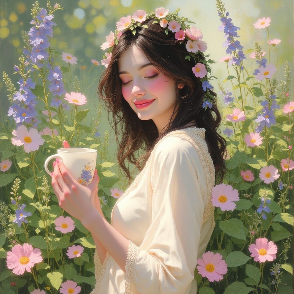 Serene Woman in Sunlit Garden