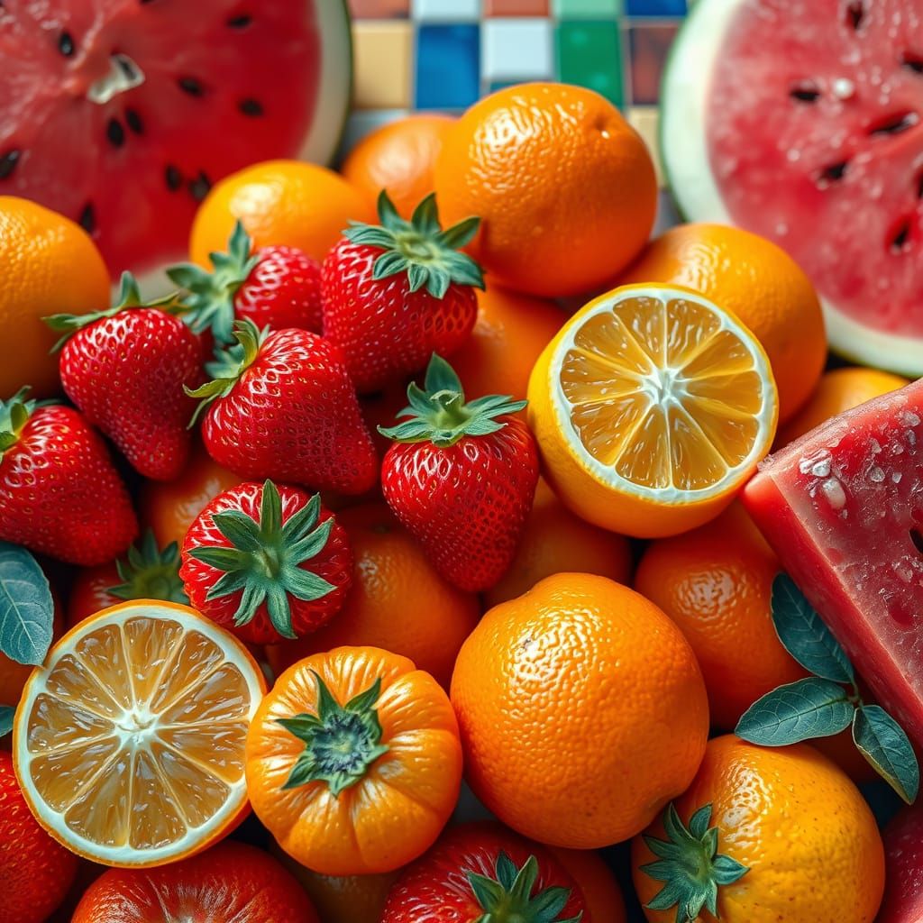 Colorful Mosaic Tile Summer Fruit Still Life