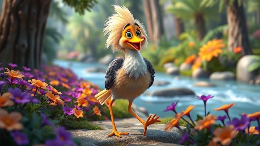 Vibrant Forest Bird in Whimsical Animation