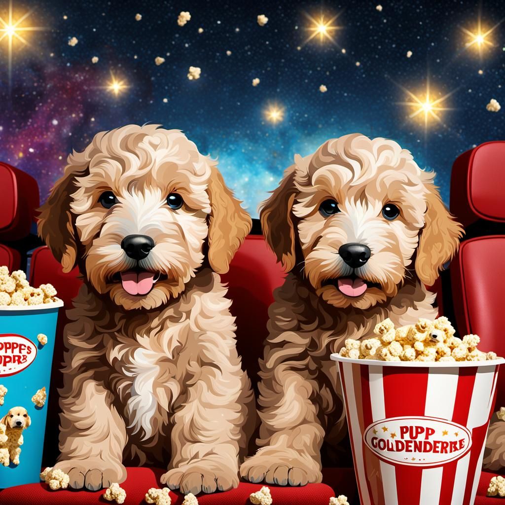 Goldendoodle Puppies' Movie Night Under the Stars