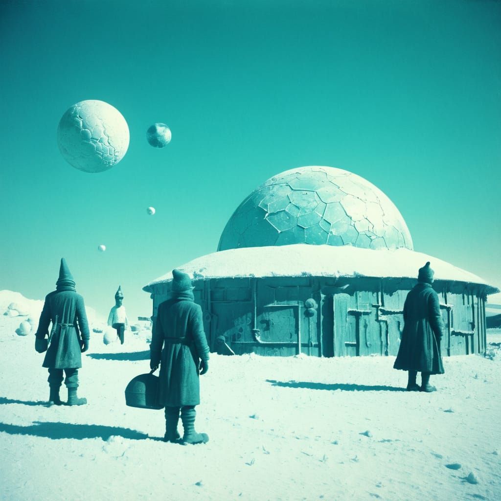 Surreal Dystopian Snow Planet in Vintage Style