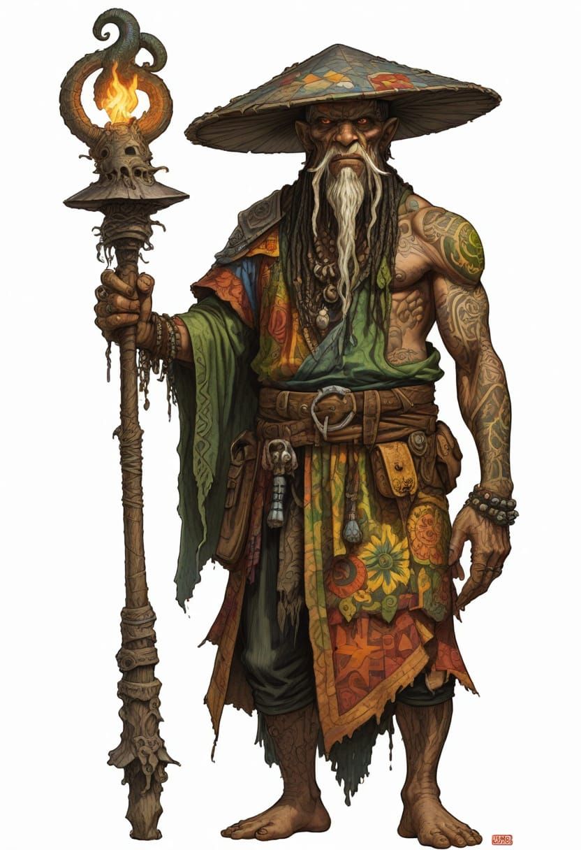 Tattooed Polynesian Cthulhu Cultist in Heroic Fantasy Style