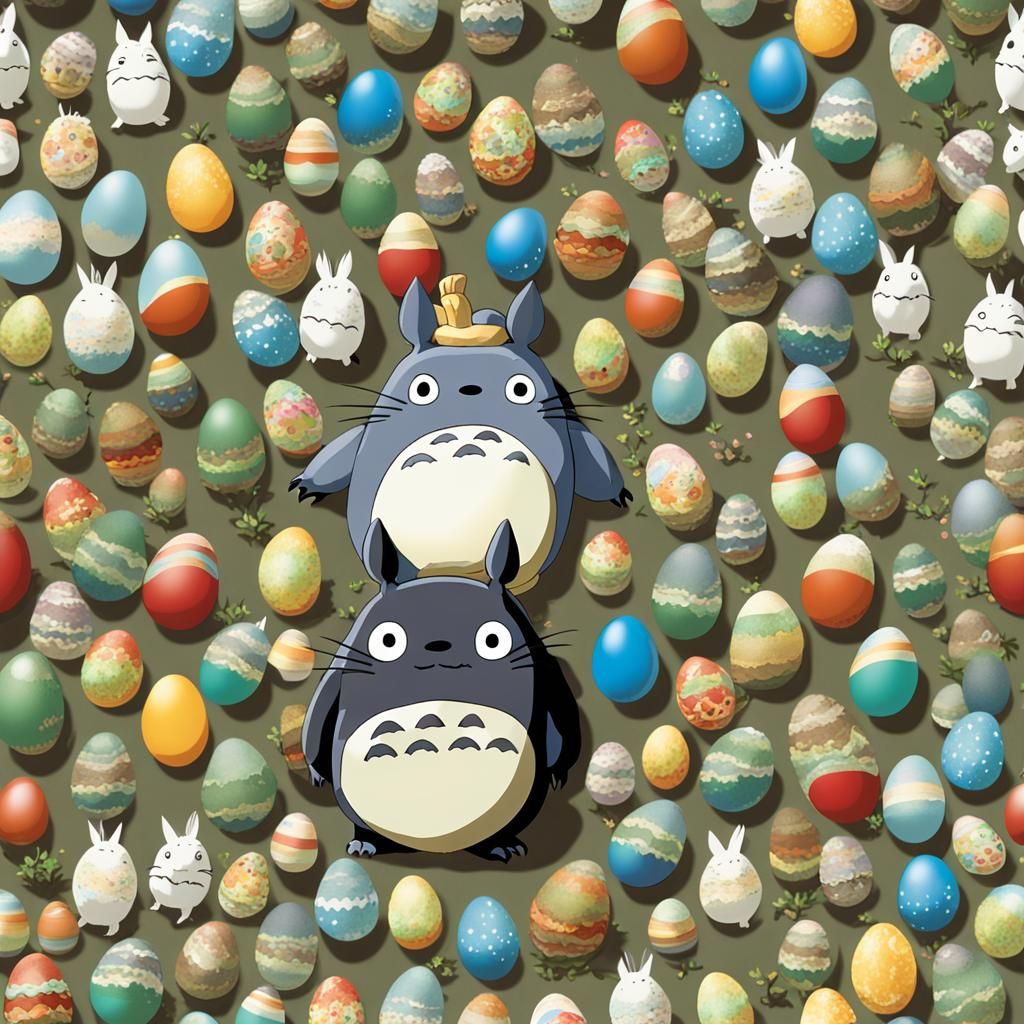 Totoro with Easter Egg in Ghibli Style