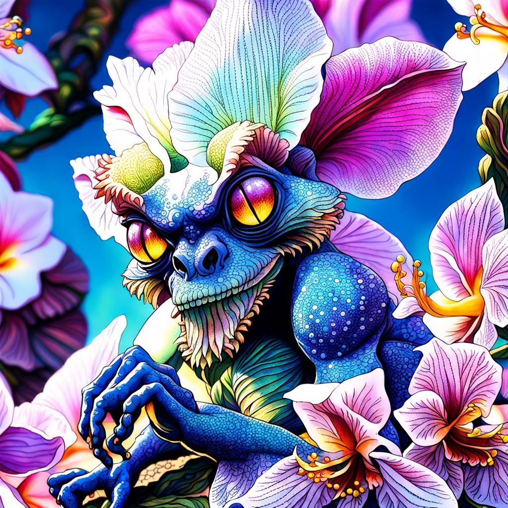 Dewlit Troll in Pointillist Japanese Garden