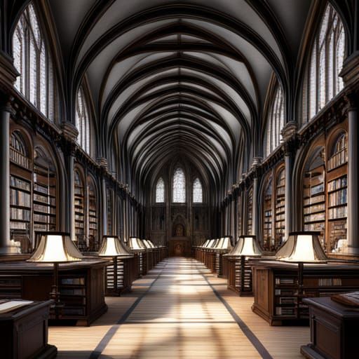 Medieval Library in Digital Art Style