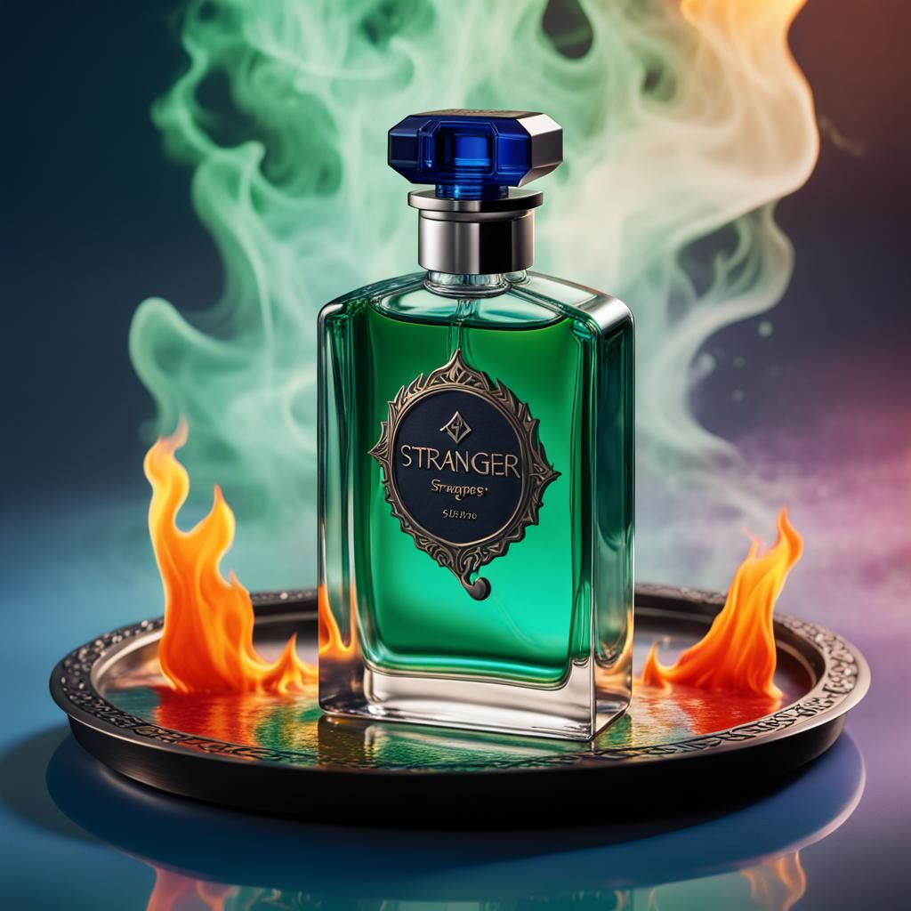 Sapphire Cologne Bottle with Jade Contents and Water Flames