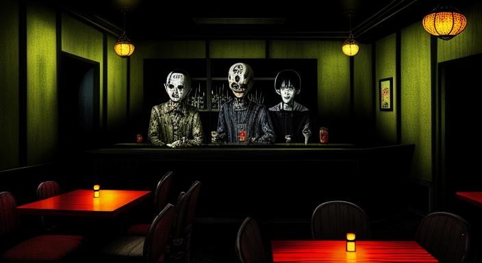 Haunted Bar Lounge in Horror Manga Style