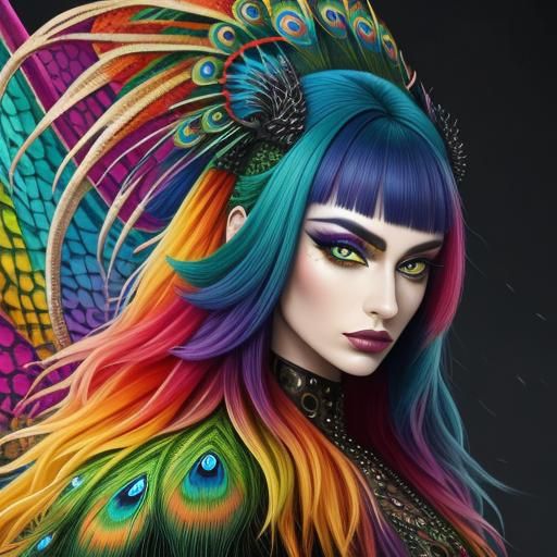 Woman with Rainbow Dragon Scales in Abstract Art