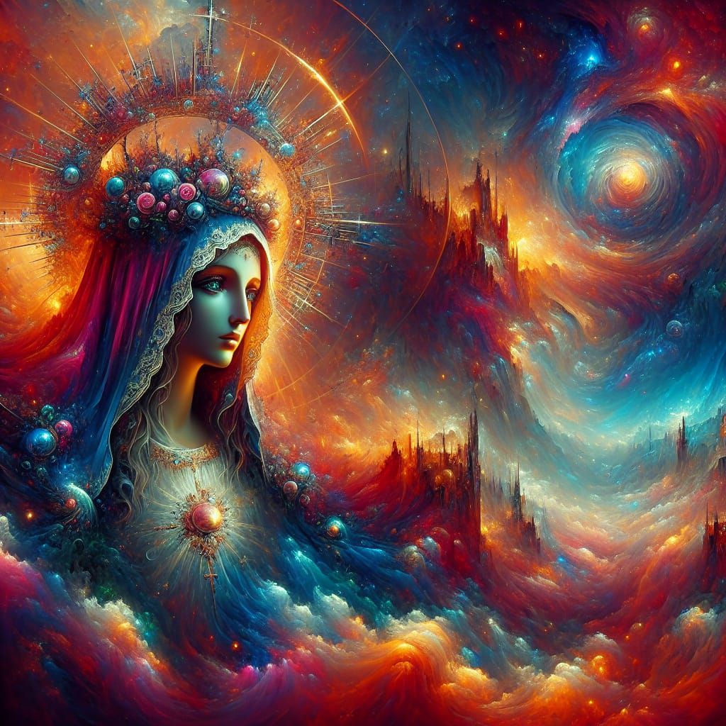 Detailed Matte Painting of Holy Mary in Fantasy Style