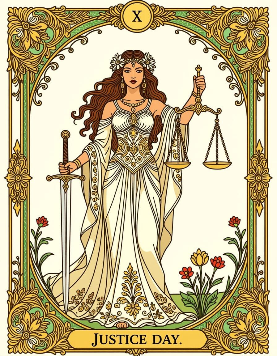 Tarot Card Illustration: Mystical Woman of Justice