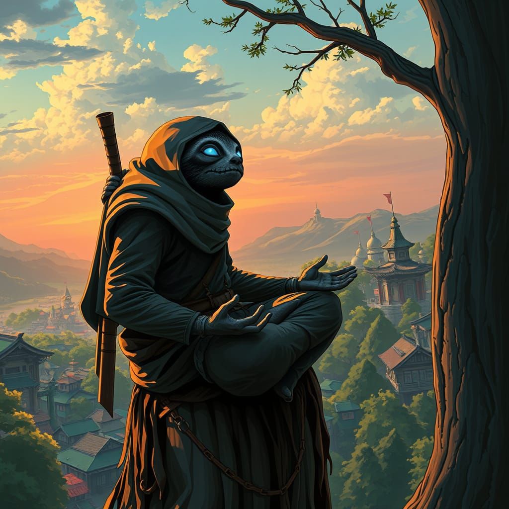 Sloth Ninja Meditating in Hyperrealistic Style