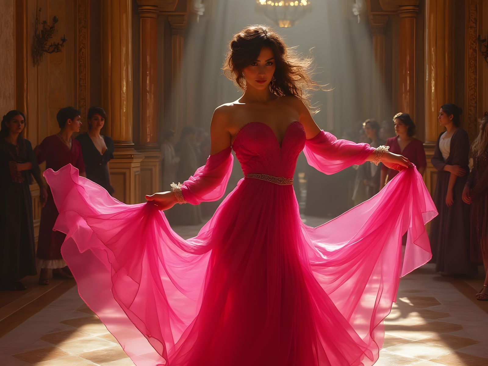Alluring Turkish Dancer in Silky Pink Dress