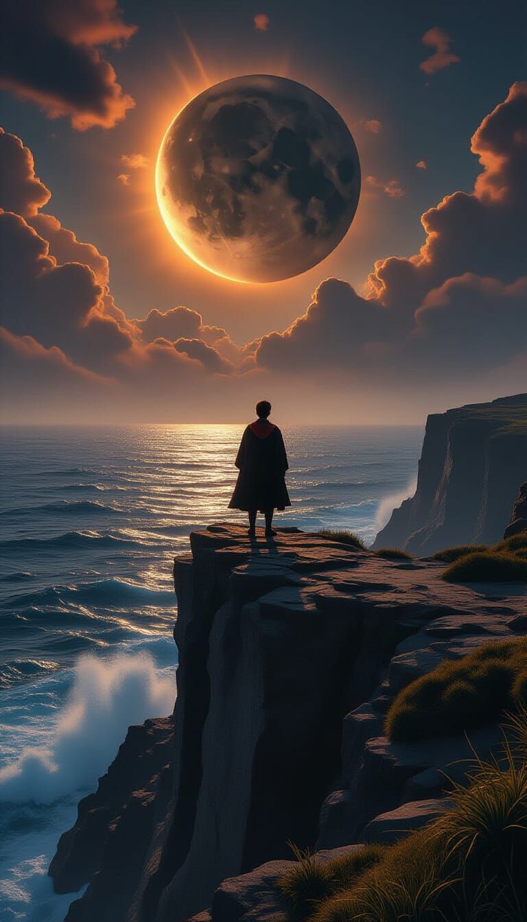 Harry Potter Overlooks Lunar Eclipse in Astral Cosmic Style
