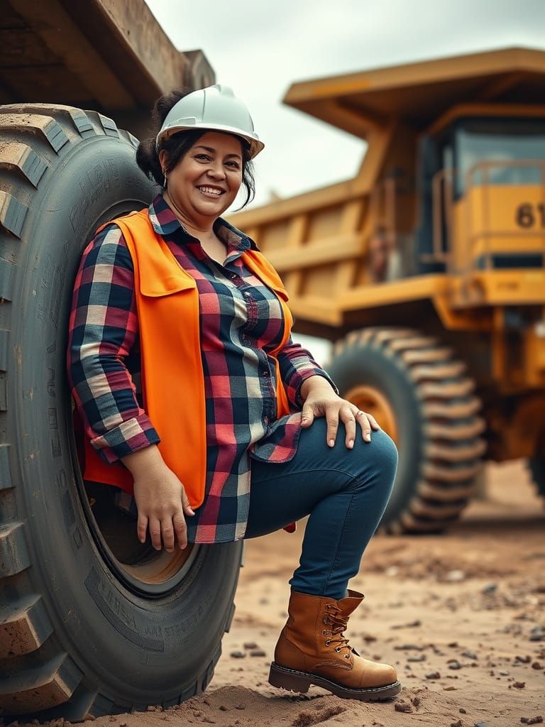 Egyptian Woman Mechanic Repairing Dumper in Oil Paint Style