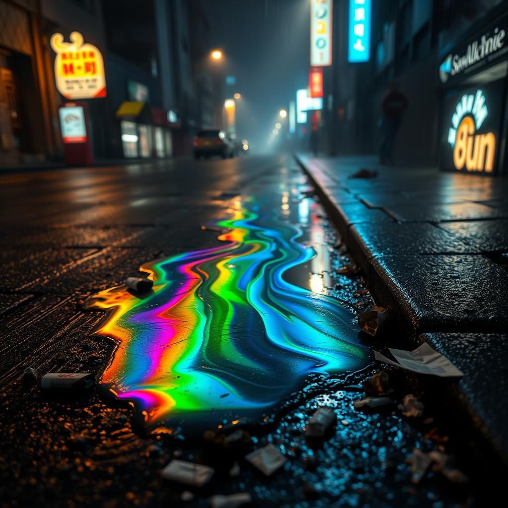 Iridescent Oil Slick Reflects Urban Grime