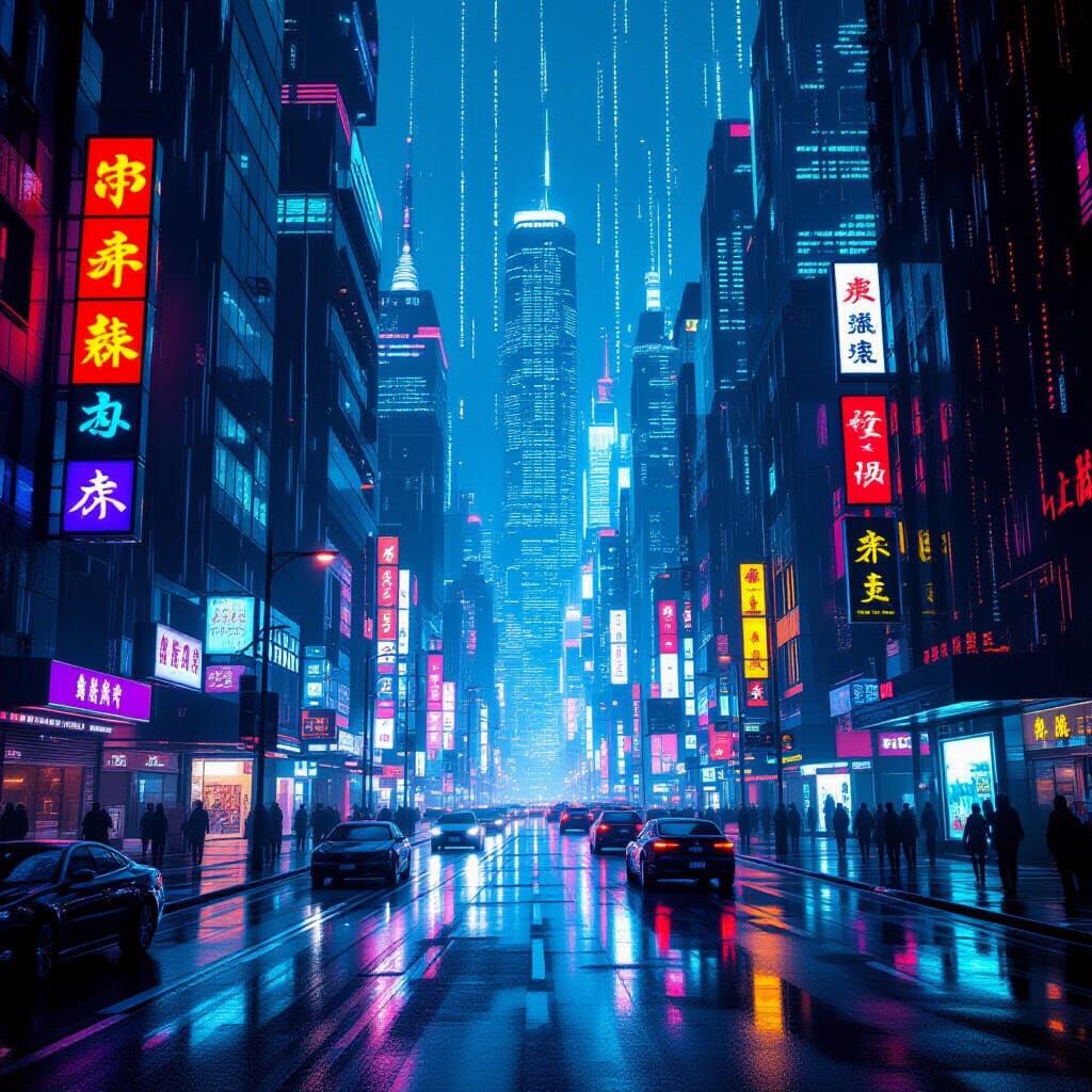 Cyberpunk Cityscape: Digital Seasons in a Neon Matrix