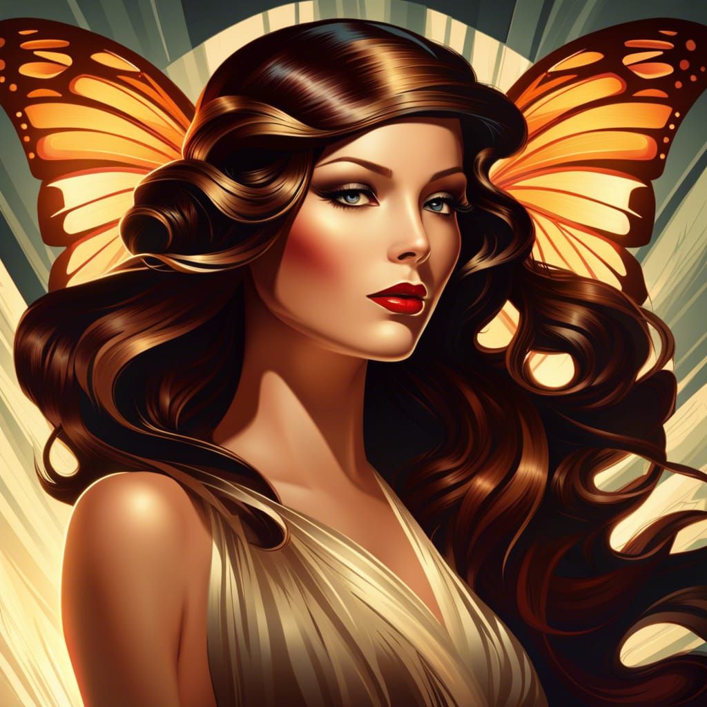 Art Deco Woman with Butterfly Hair